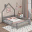 Lit avec clôture et porte, tête de lit en forme de maison-110601321-110601325