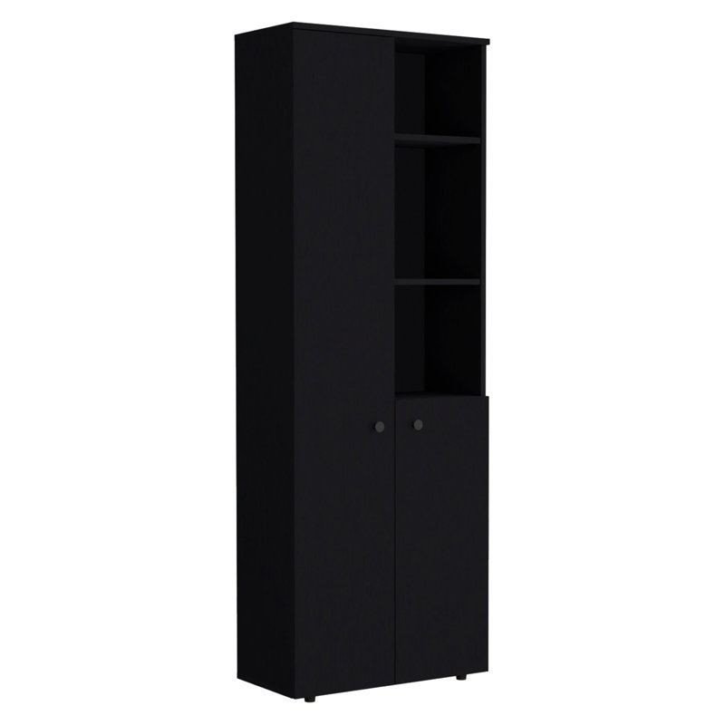 Armoire de cuisine Grace noire - mélange de rangement ouvert et fermé pour un style soigné avec des options d'armoires à tablettes