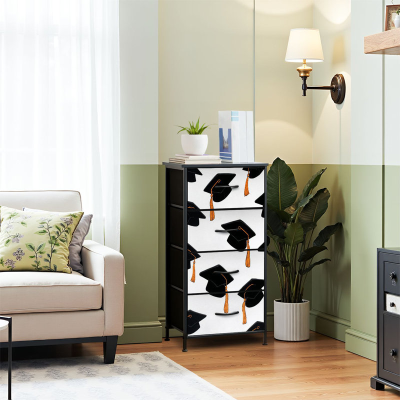 4 Drawer Dresser for Bedroom, Narrow Chest of Drawers, Wooden Top and Study Iron Frame 18"x37.5"-(WxH)