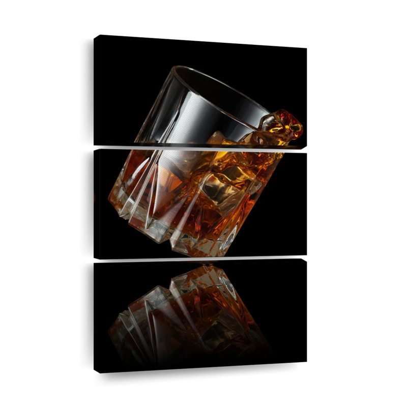 Whiskey Glass Reflection - Ensemble de 3 toiles tendues, H 57 po x l 36 po x P 1,25 po