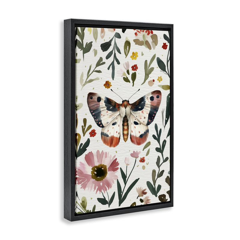 Cadre flottant Moth & Organic Flowers, design par The Dutch Lady, Cadre flottant noir de jais, H 25 po x l 17 po