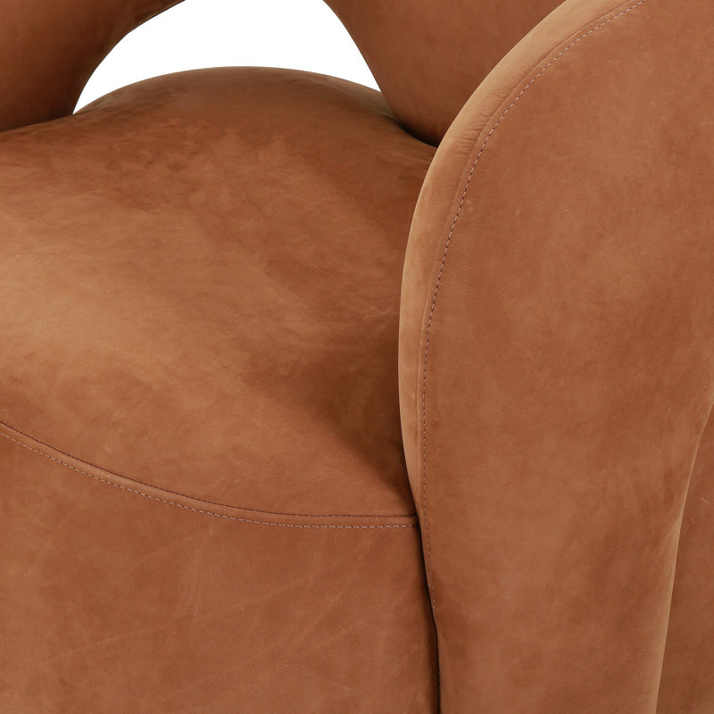Mazie Swivel Barrel Chair, Nubuck Cognac Top Grain Leather