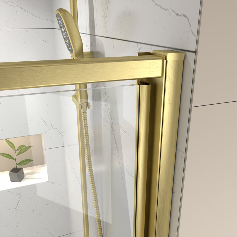 44"-48" W X 71" H Pivot Swing Semi-Frameless Shower Door With 1/4" Tempered Clear Glass, Brushed Gold