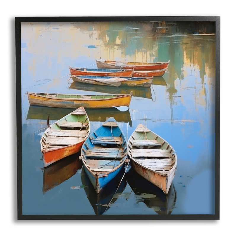 «Ba-052», reproduction de canot encadrée dans un lac sur toile par Irena Orlov, Giclée encadrée noir minuit