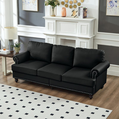 83" Modern Classic Design With Nails Living Room Sofa Leather Couch,Upholstered Imitation Cowhide Leather