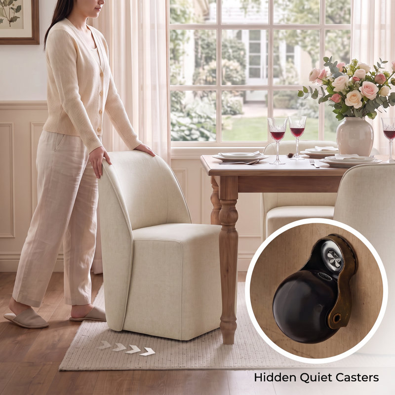Fully Upholstered Dining Chair with Casters, Linen
