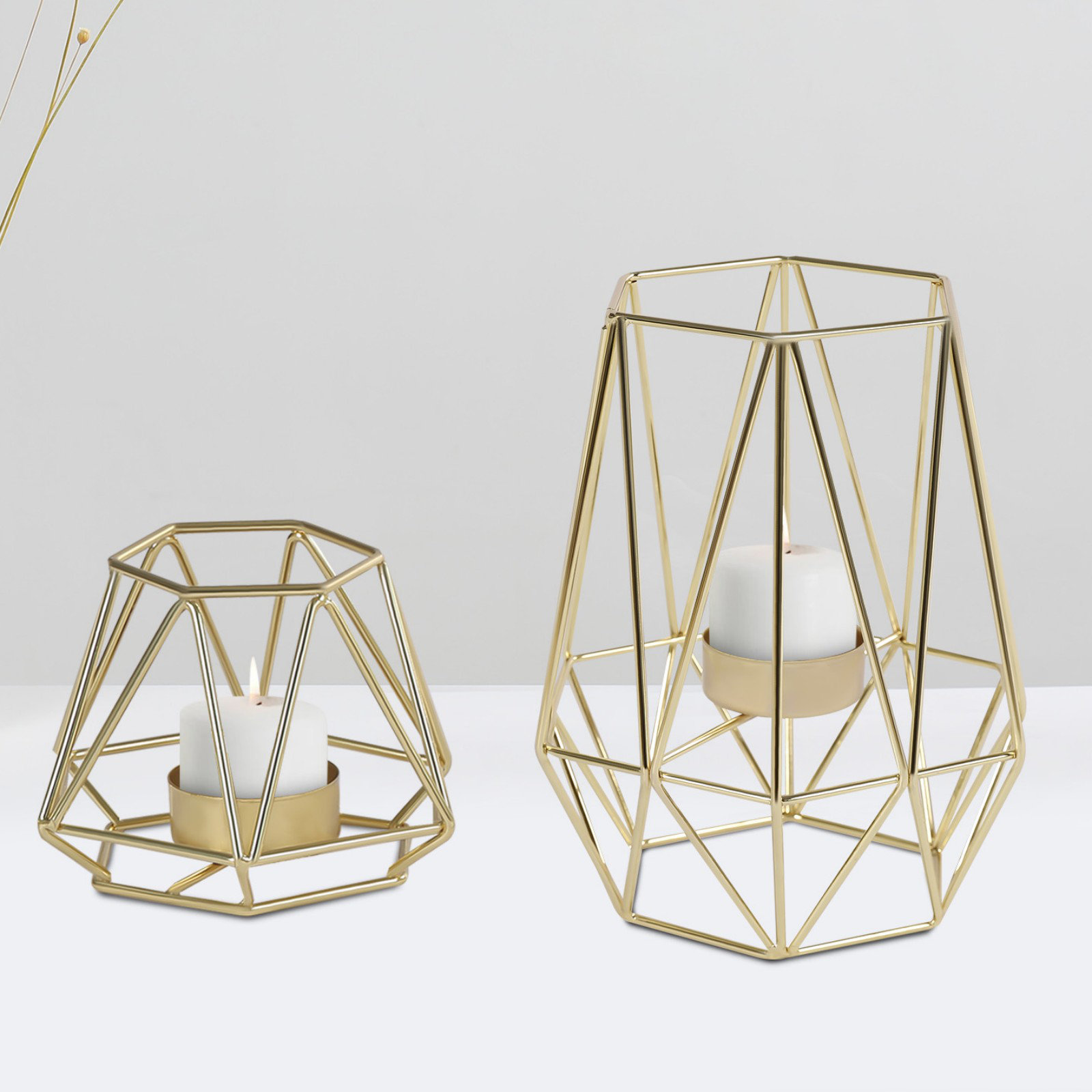 Beehive candle holder, Gold geometric candle holder