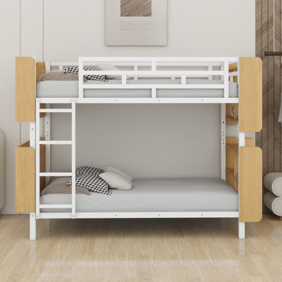 Metal Bunk Bed With Ladder And Guardrail, Storage Space