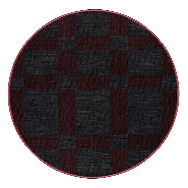 Machine Washable Checkered Brown Area Rug, Round 7'