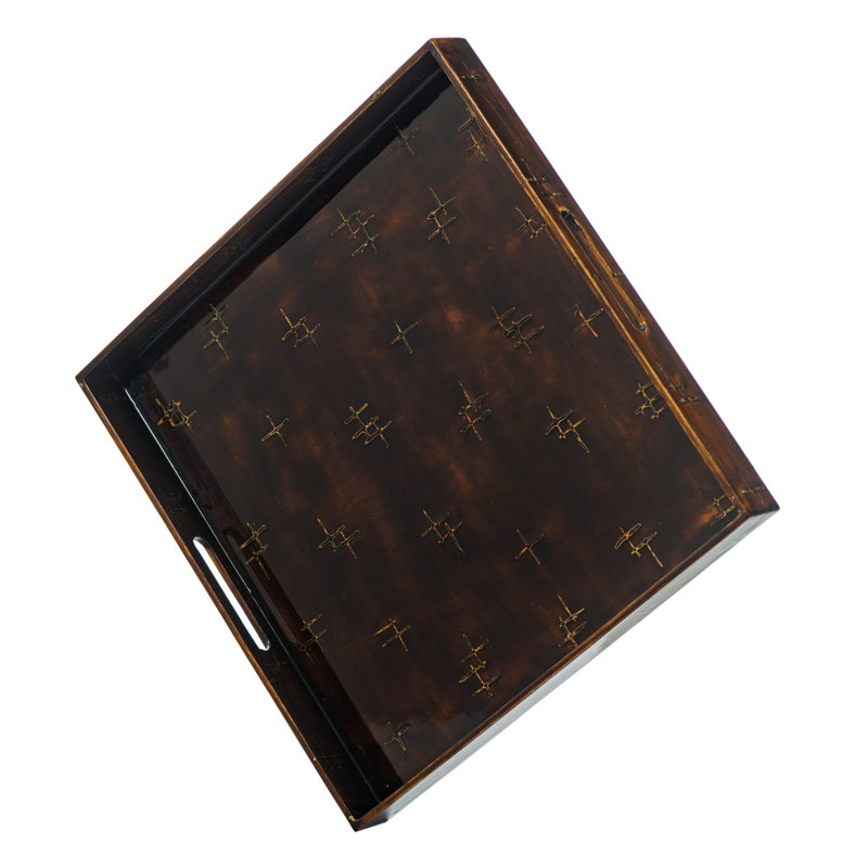Handmade Brown Lacquered Round Decorative Tray