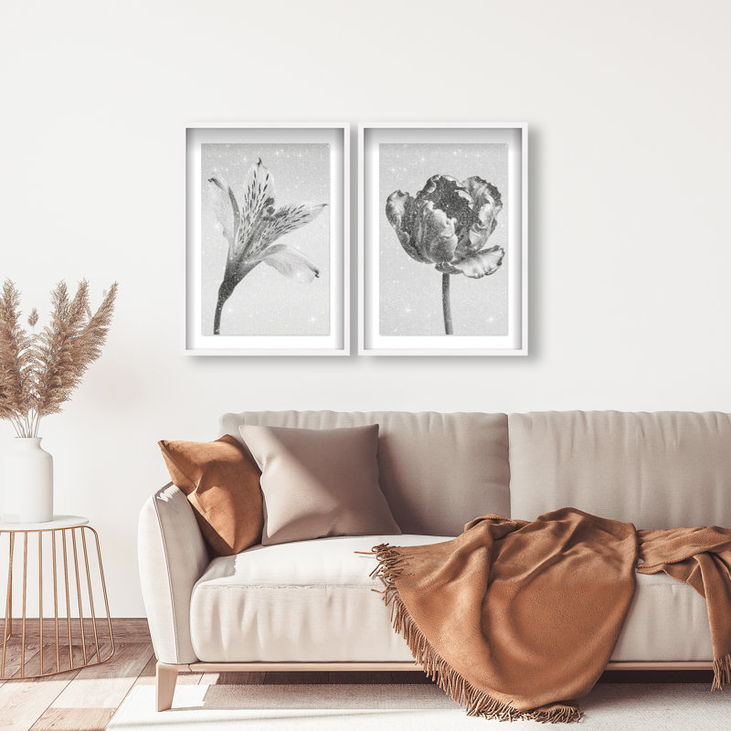 Peeking Flowers Set Set by Oliver Gal, White Shadowbox, 21.5"H x 31.5"W