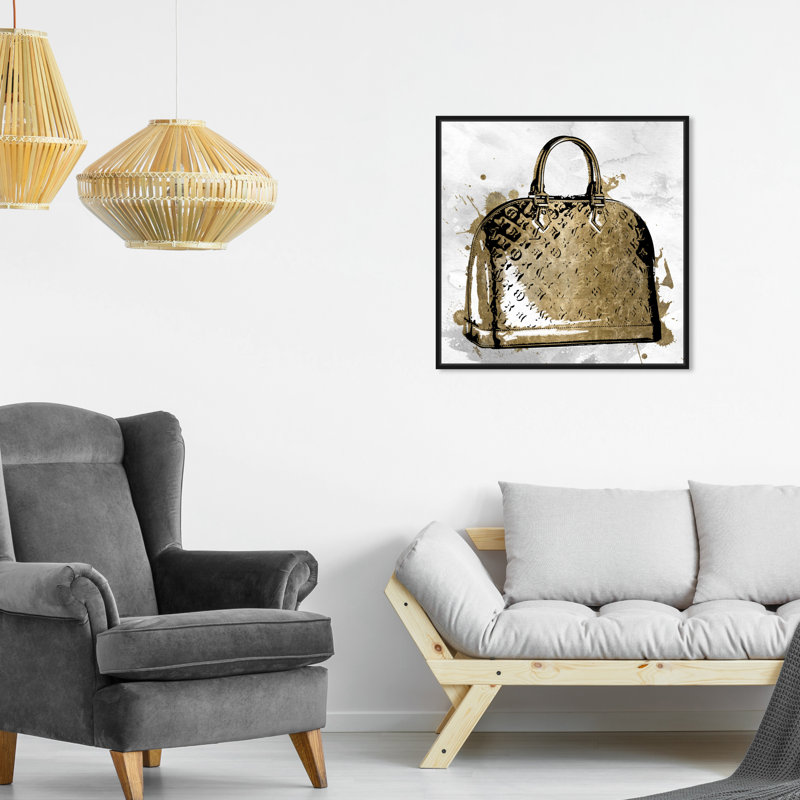 «LV Gold», impression sur toile, Toile avec cadre noir, H 12 po x l 12 po