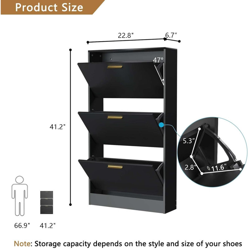 18 Pair Flip Down Shoe Storage, Black