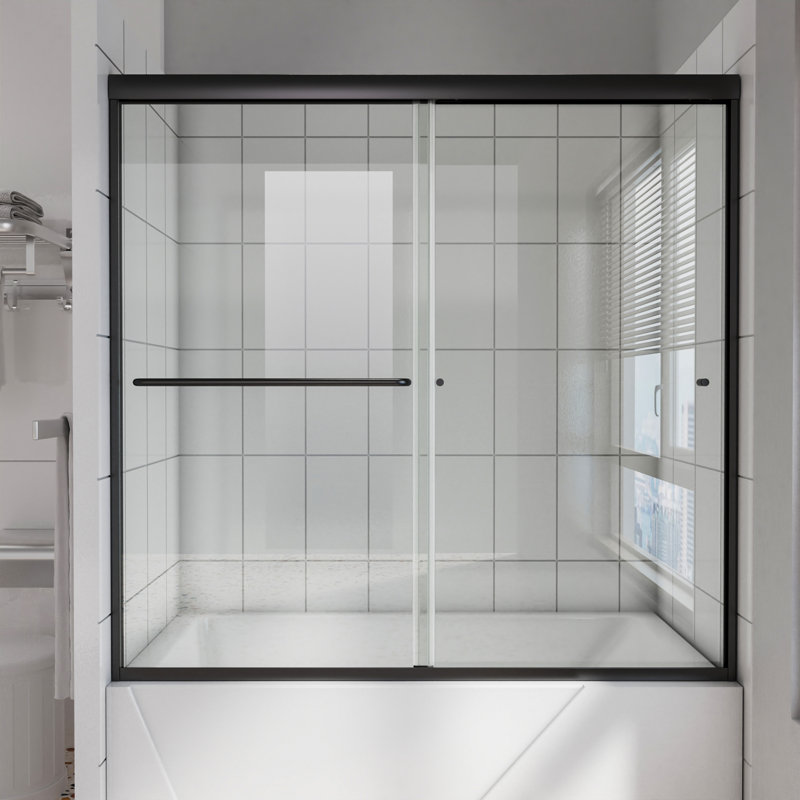 60'' - W x 58'' H Double Added Door Semi-Frameless Shower Door with, Black