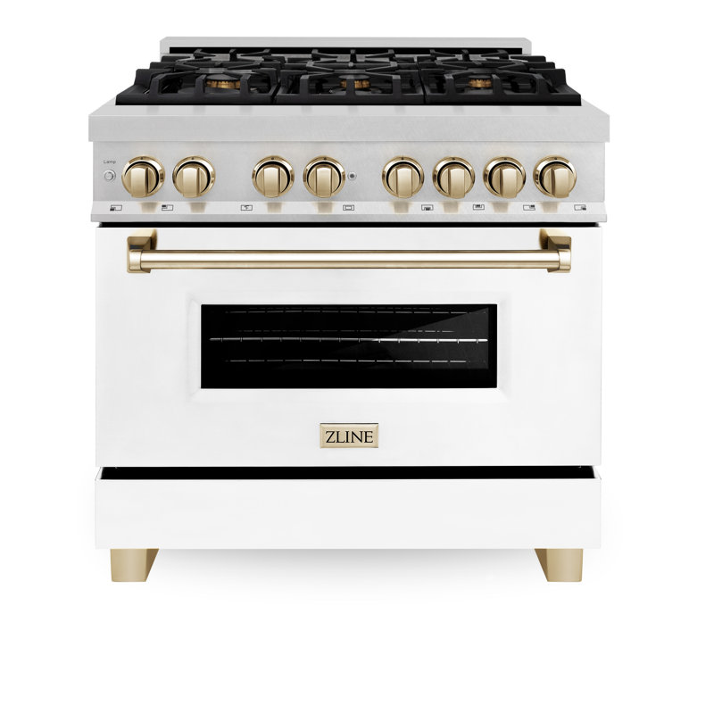 ZLINE Autograph 36" Legacy Dual Fuel Range, Gold Satin Stainless Steel