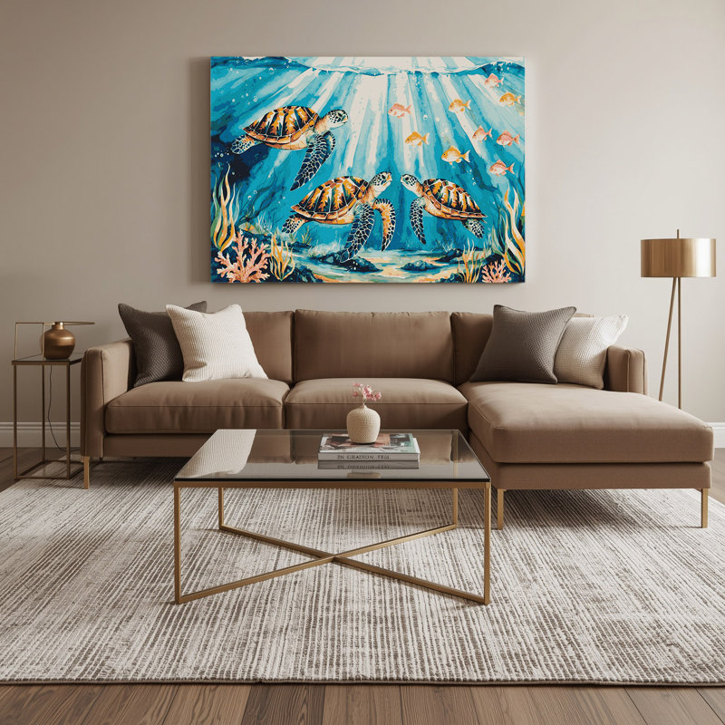«Hawaiian Sea Turtles», art mural sur toile verte, H 24 po x l 36 po