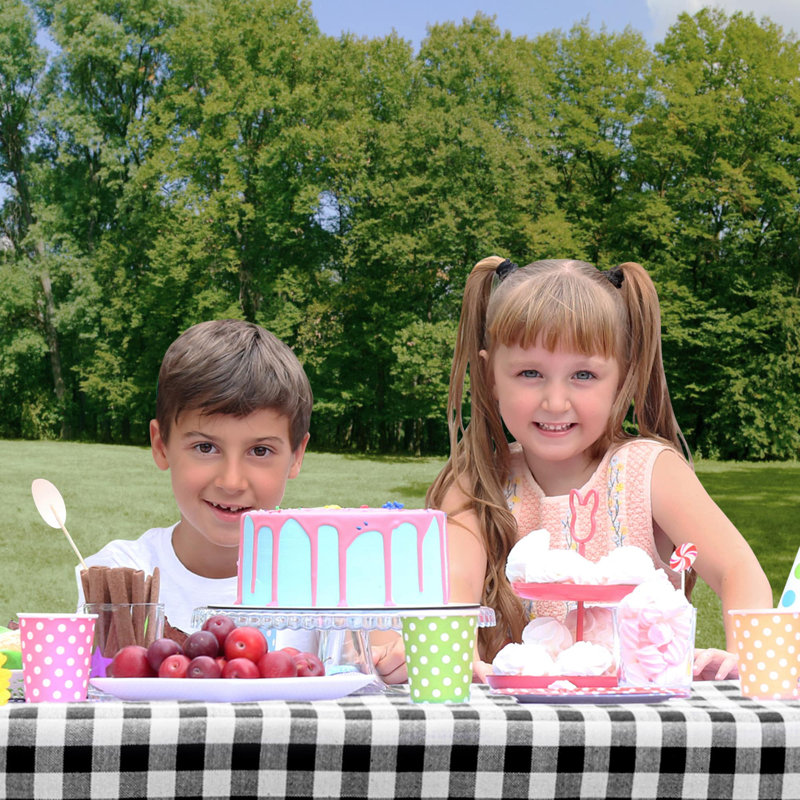 Vinyl Gingham 3 Pcs Tablecloth, 96'' L x 30'' W, Black