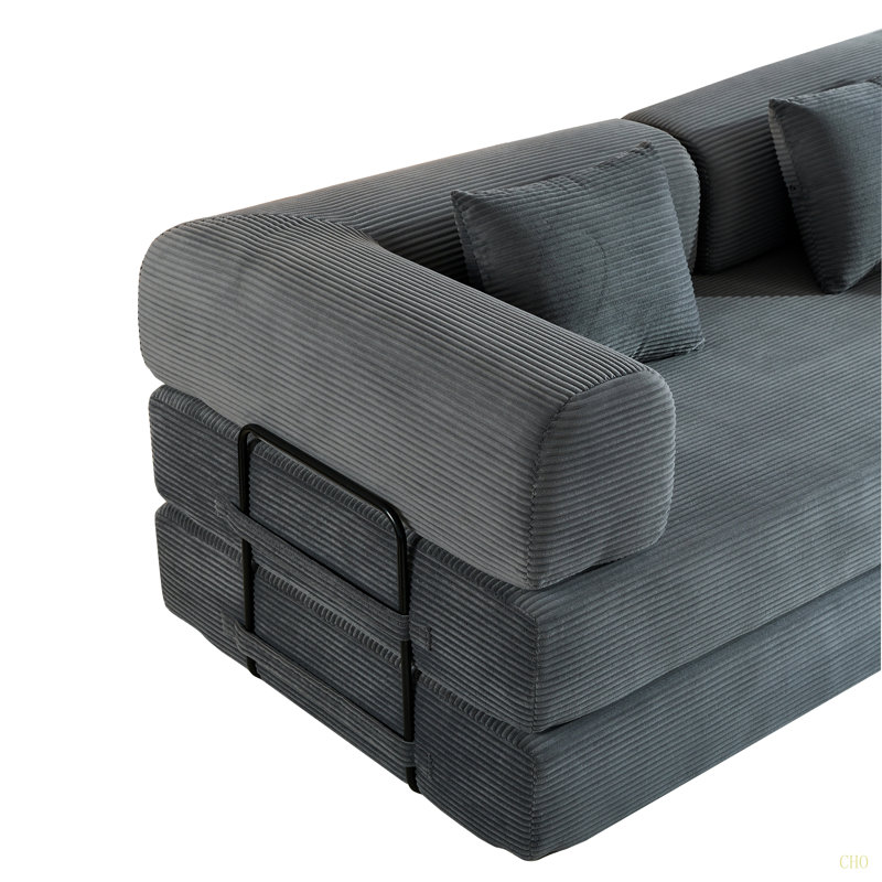 Canapé-lit convertible avec coussin cylindrique, canapé-lit pliant en velours côtelé avec cadre de forme fixe, canapé-lit de salon pour chambre à coucher