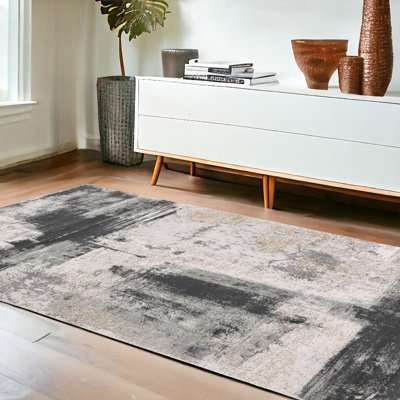 4' X 6' Grey Abstract Washable Non Skid Area Rug