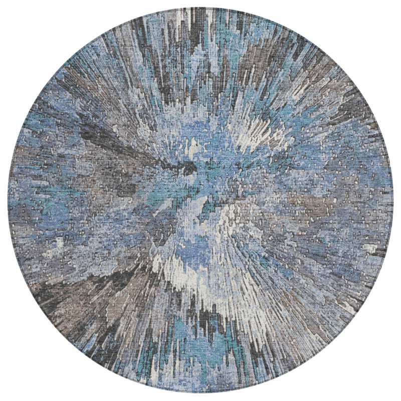 Machine Washable Indoor/Outdoor Pablo ACN2283 Abstract Rug, Round 8'