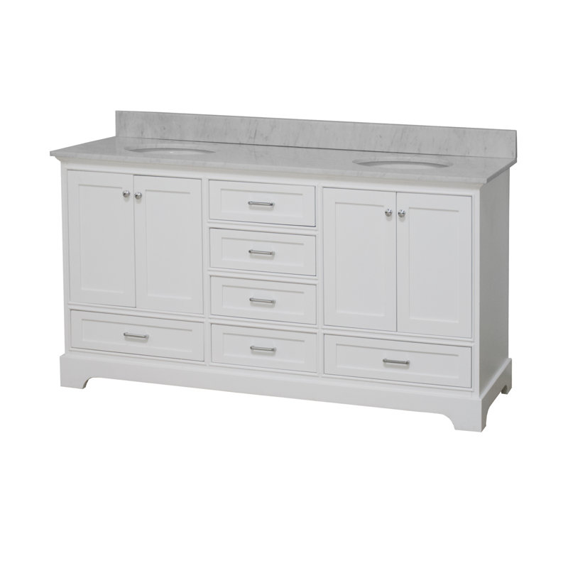 Ensemble de meuble-lavabo double 72 po Larosa, Blanc, Marbre de Carrare