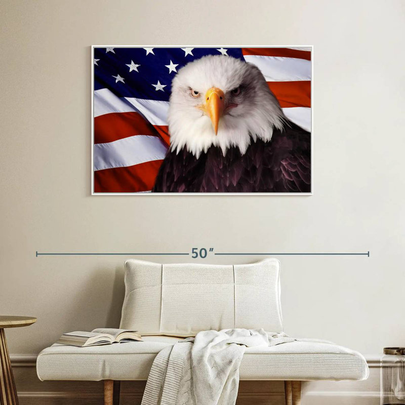 Drapeau américain, aigle à tête blanche, Cadre flottant blanc, 40 po x 27 po