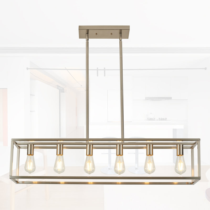 Luminaire suspendu linéaire 6 lumières Rast, Nickel brossé