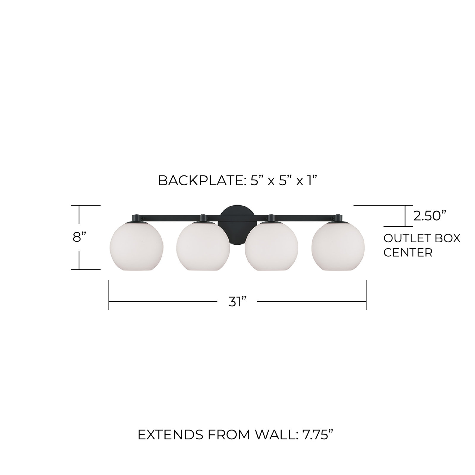 Ansley 4 Light Frosted Dimmable Vanity Light, Matte Black