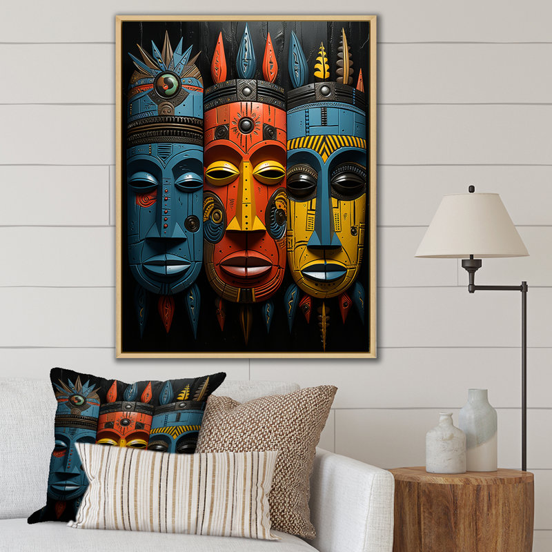 Masques de tribus mystiques d'Afrique III, Cadre flottant naturel, H 32 po x l 16 po x P 1 po