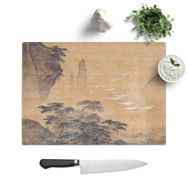 Glass Herons in Autumn by Lu Ji Chopping Board, 39 cm W x 28.5 cm L