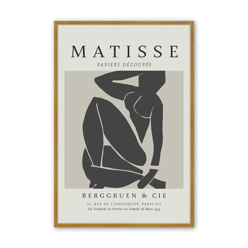 Matisse's Nude III en noir, H 25,25 po x l 19,25 po x P 1,25 po, Reproduction encadrée sans passe-partout, Or poli