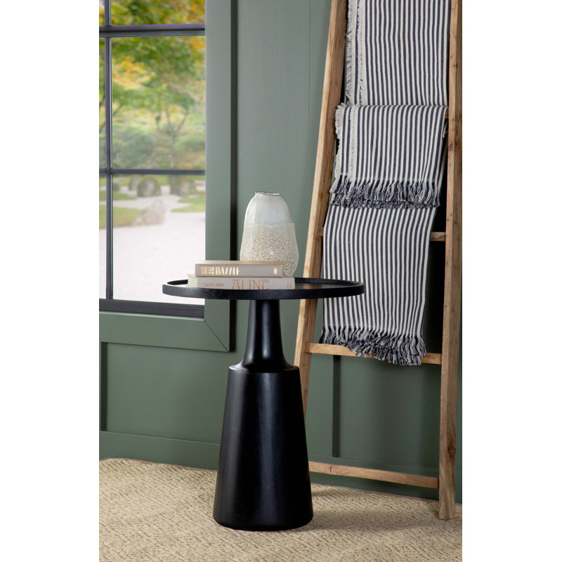 Table de bout ronde 24,5 po Granit, Noir, Noir
