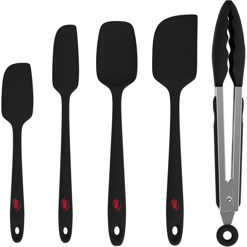 Kaluns Silicone Spatula Set with Bonus Tongs, Heat Resistant Rubber Spatulas up to 600°F, Seamless Nonstick Design, Stainless Steel Core, BPA-Free, Dishwasher Safe, 5-Piece