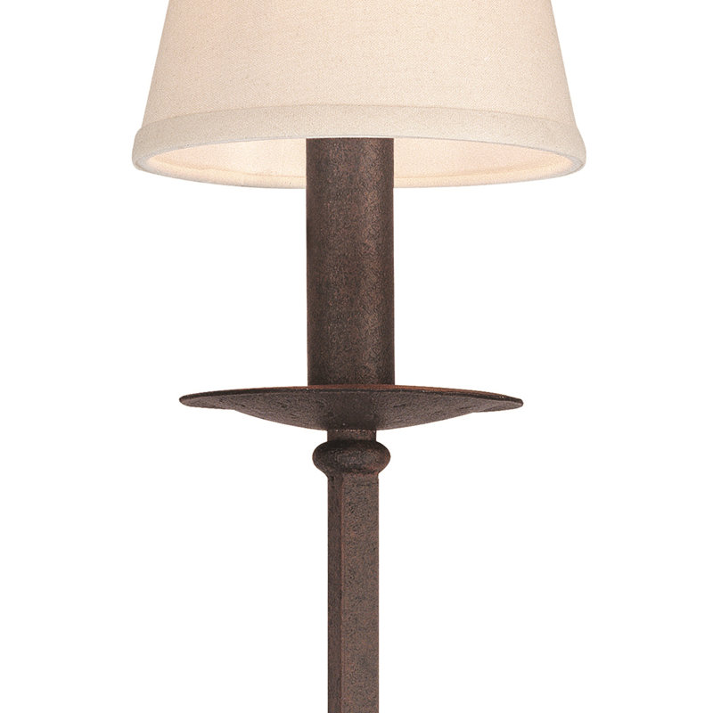 Rustic Gray Iron Dimmable Wall Sconce with Linen Shade