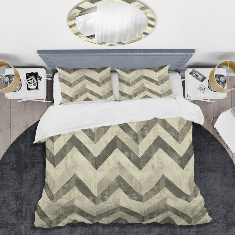 Ensemble de housse de couette beige moderne gris à chevrons III, Housse de couette très grand et 2 très grandes t