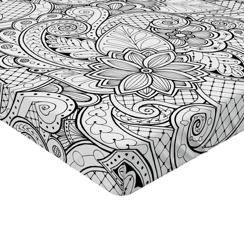 Drap-housse orange Ambesonne, Drap-housse de taille très grand, Motif floral blanc / noir