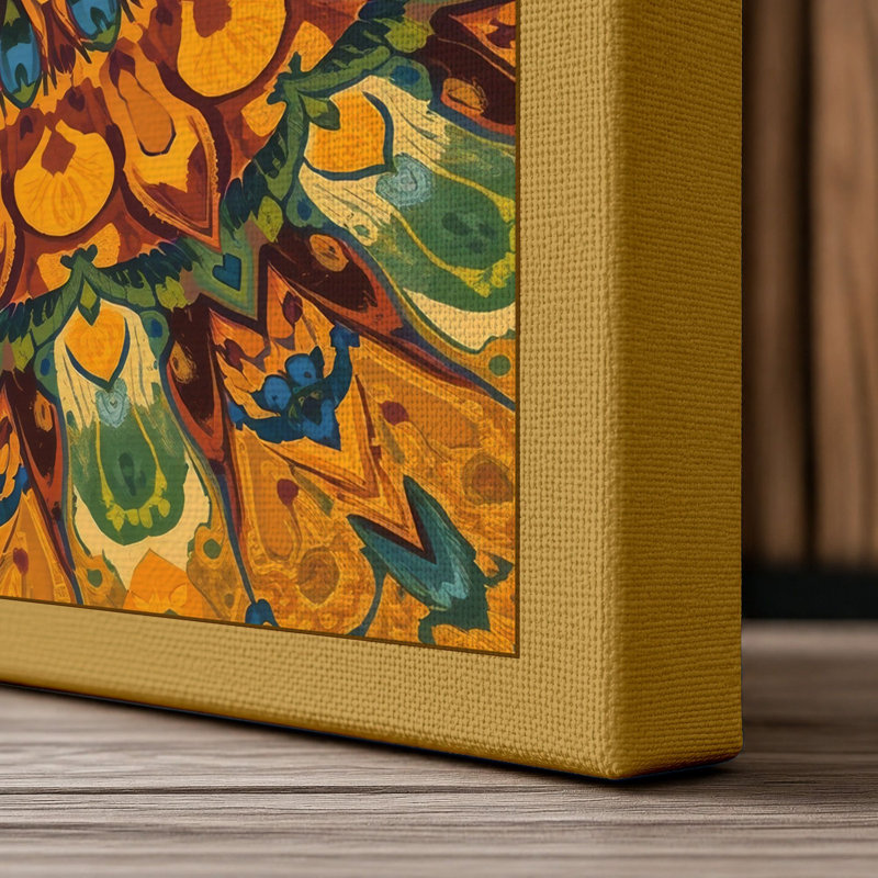 Golden Mandala Rising Botanical - Wrapped Canvas, 30x20 - 76.2 x 50.8 cm, Ochre Border
