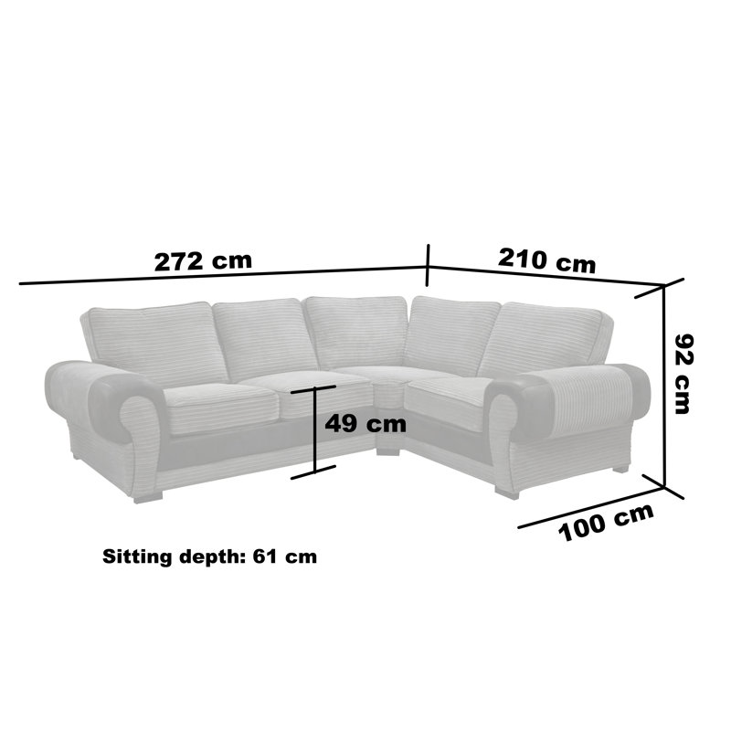 Englert 5 Seater Corner Sofa , Black/Grey, Right Hand Facing