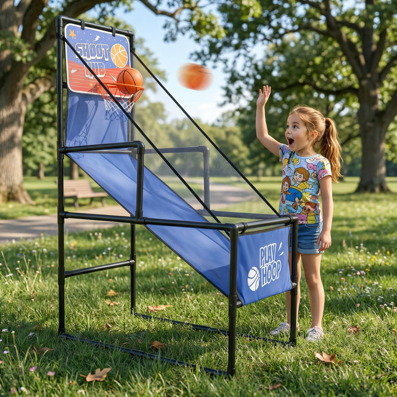 Jeu d'arcade de basketball d'intérieur pour enfants avec retour de balle, cerceau unique et support pliable, comprend 2 balles et une pompe pour tout-petits