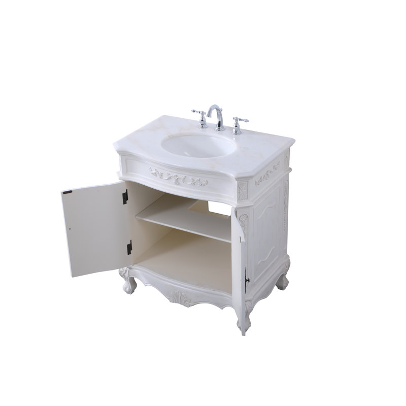 Ensemble de meuble-lavabo simple Lunette, Blanc antique, Ivoire blanc, 32"