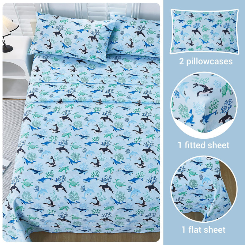 Ensemble de draps 4 pièces bleu marine pour enfants Viviland, Double, Bleu