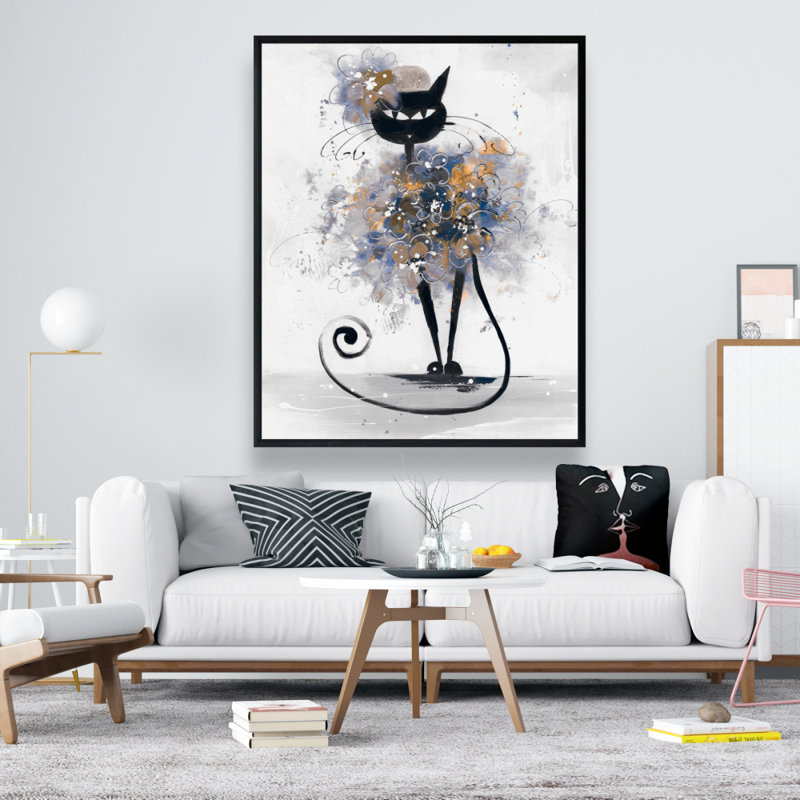 Cartoon Black Cat Print On Canvas