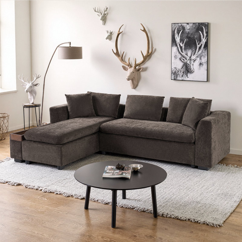 Canapé modulaire en L en chenille avec rangement en L 93,7 po pour espaces de vie modernes, Brun