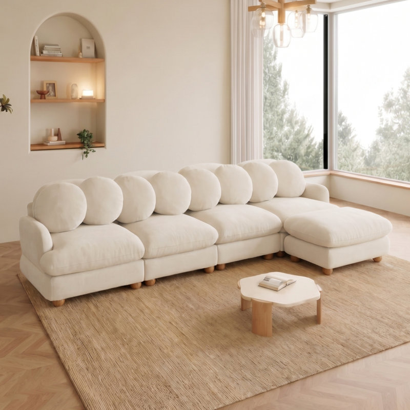 Large Modular Sectional Sofa, Beige Chenille