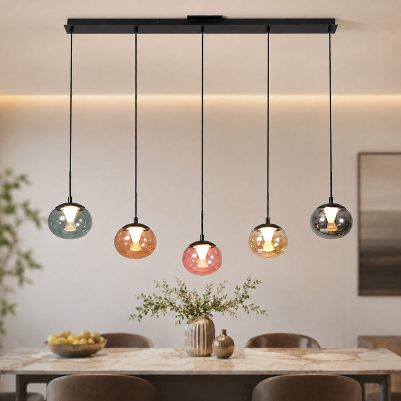 5 - Light LED Linear Glass Kitchen Island Pendant