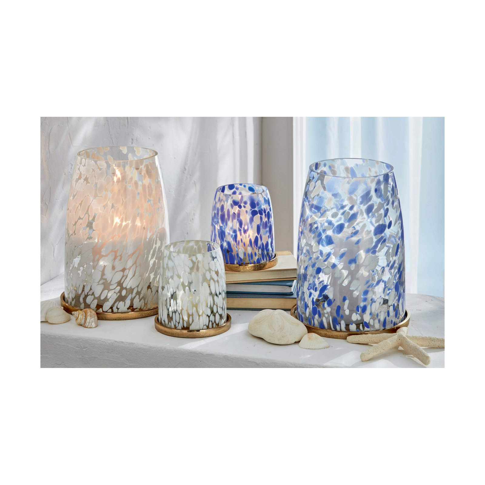 Wade Logan® Glass Hurricane Pillar Holder, Blue, 5.5" H x 5" W x 5" D