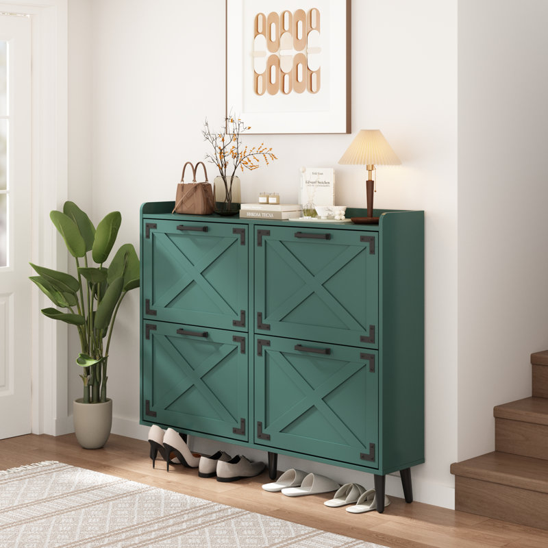 Armoire de rangement pour chaussures Chea avec tablettes réglables, Vert, 4