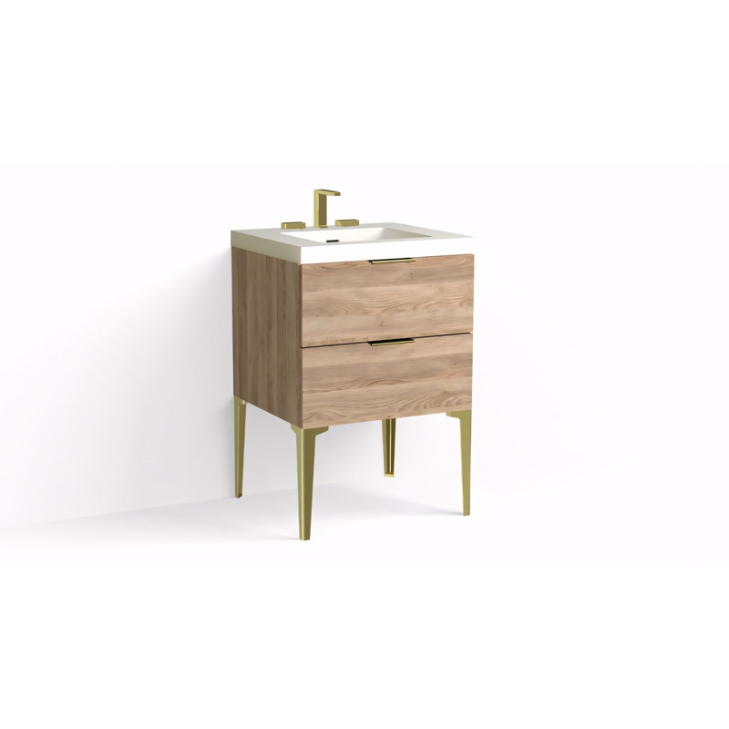 Avila 24" W Freestanding Single Bathroom Vanity with Dean Leg, Matte White/8" Widespread, White Acrylic, Satin Brass