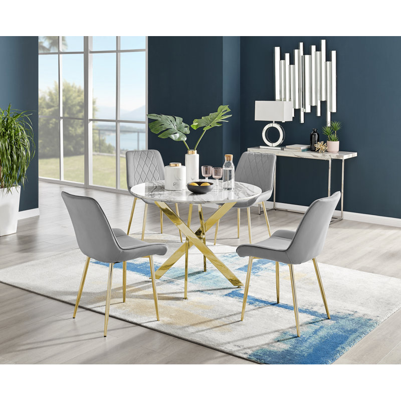 Eubanks 4 - Person Dining Set, Grey/Gold