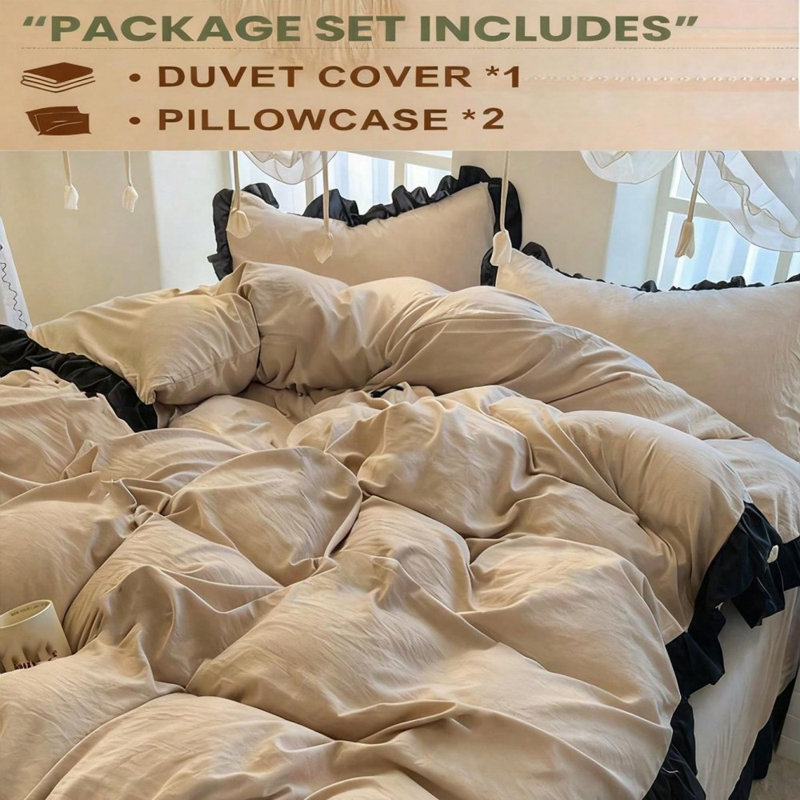 Ensemble de housse de couette lavable en dentelle florale ultra douce 3 pièces, sans bourre intérieure